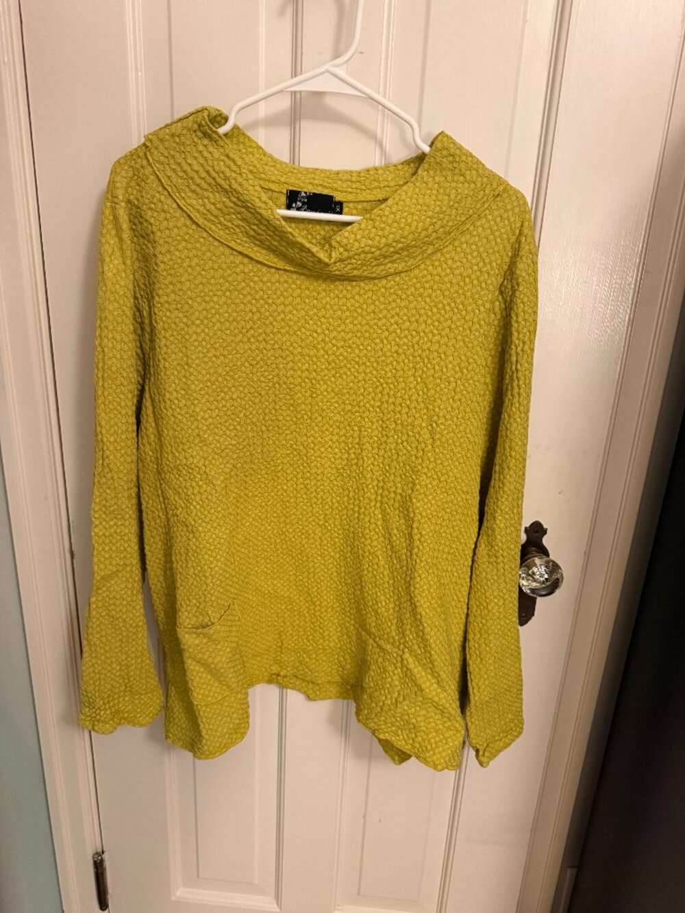 Fenini Chartreuse Cowl Neck Cotton Top – Asymmetrical Shark Bite Hem – XL